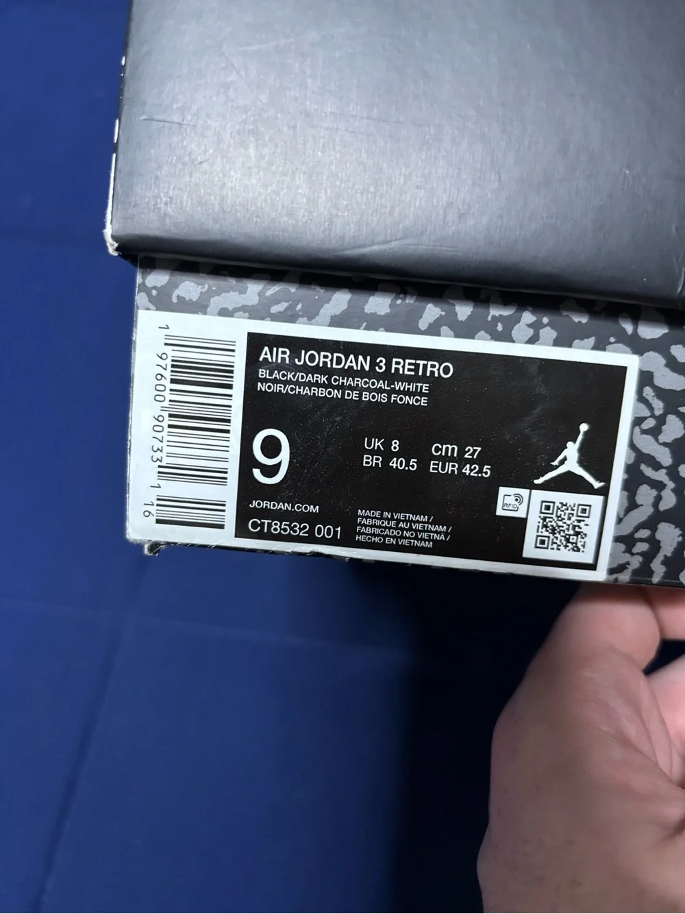 Jordan 3 Retro Black Cat 2025 Size 9